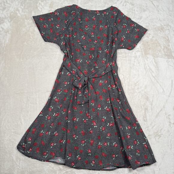Vintage Esprit Mini Dress Black Floral Y2K 90's Red Roses Women's Size Medium - Picture 4 of 7